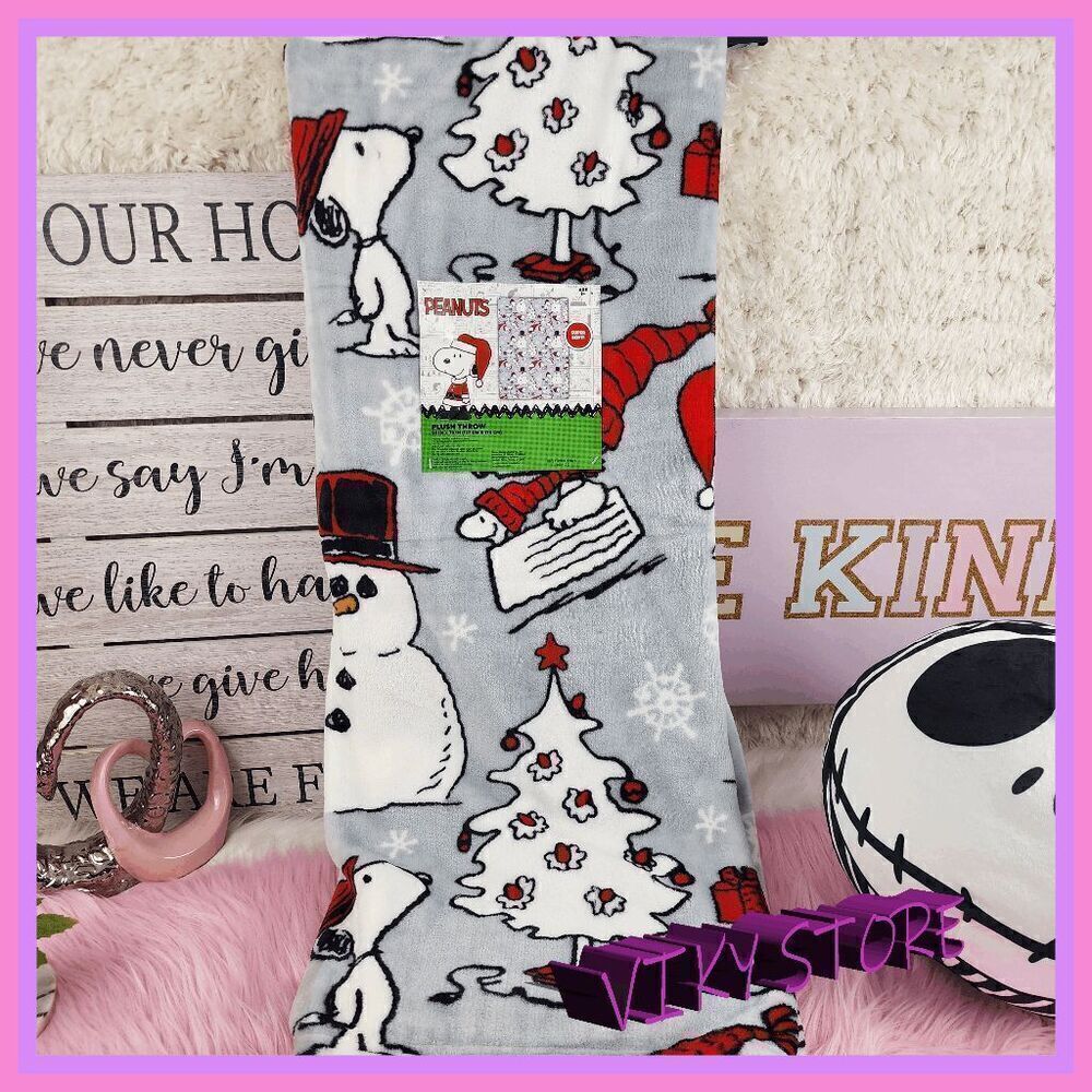 💕 NWT Snoopy Sherpa Backed Gray Throw Ultra Soft Blanket #7152 💕